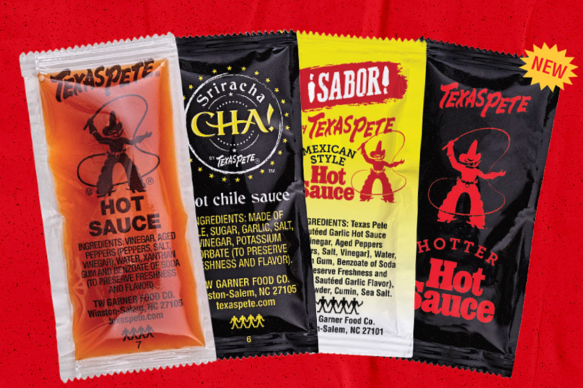 Texas Pete® is the only hot sauce brand offering four flavors of 7-gram PCs with varying levels of heat.