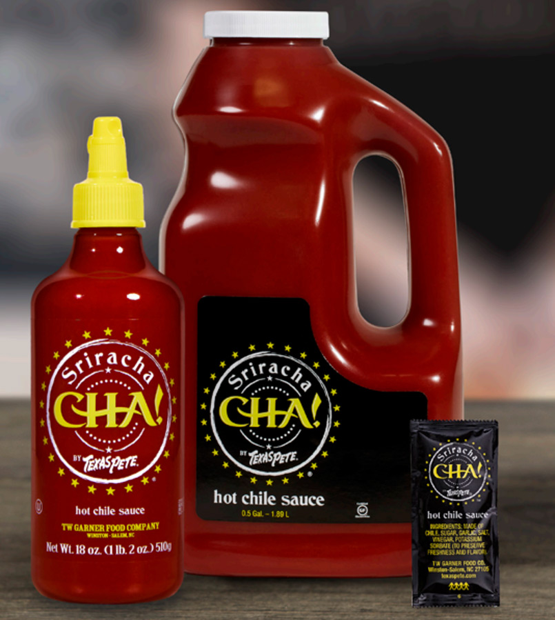 CHA! by Texas Pete® Sriracha Sauce has the right packaging for any application.